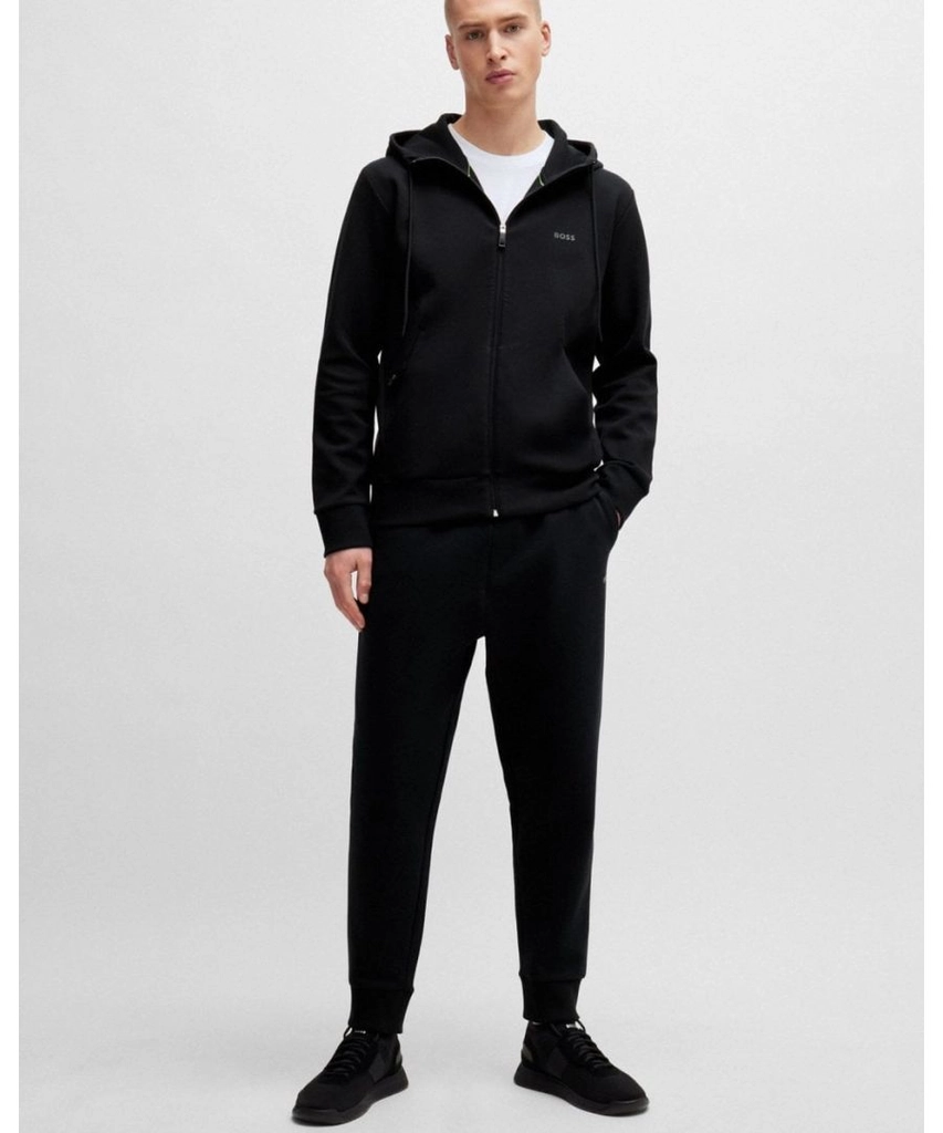 Boss Athleisure Saggy Mens Stretch Cotton Zip-Up Hoodie with Logo Print NOS - Black - Size X-Large
